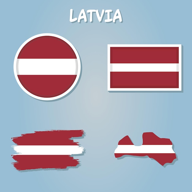 Map of Latvia on a blue background Flag of Latvia on it