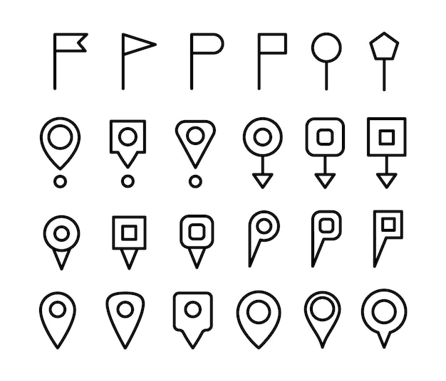 Map markers and pointers thin line Navigation map pins