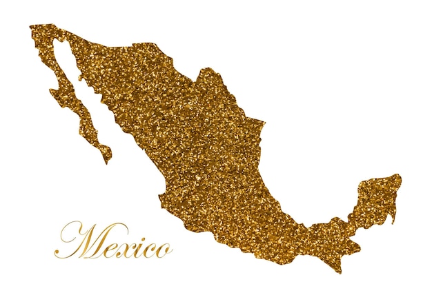 Map of Mexico Silhouette with golden glitter texture