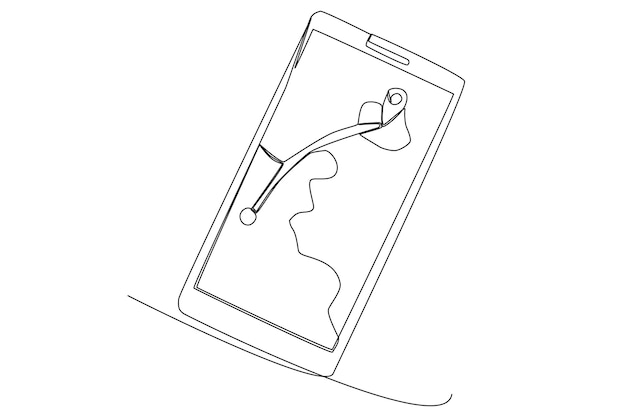 A map on a mobile phone for travelling on vacation one line art