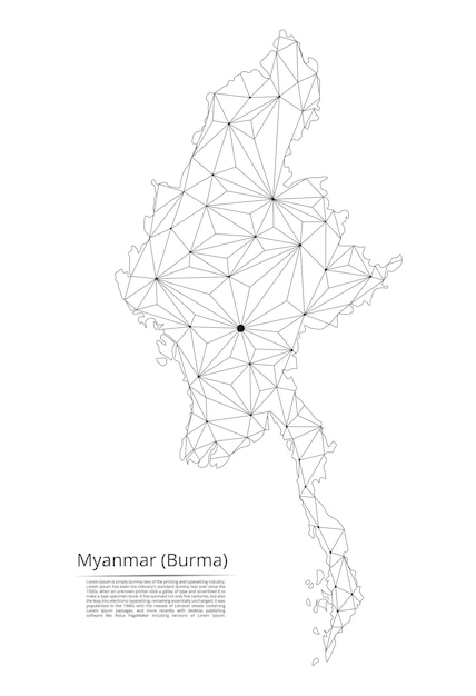 Map of Myanmar Burma connection Vector lowpoly image of a global map with lights in the form of cities