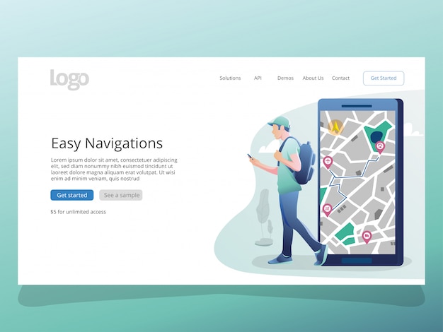 Map Navigations Illustration for landing page template