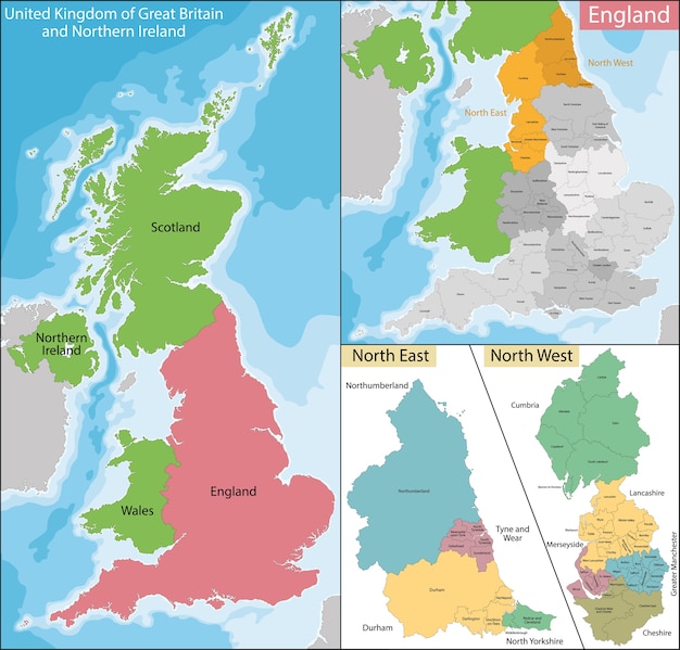 Map of North East and West England