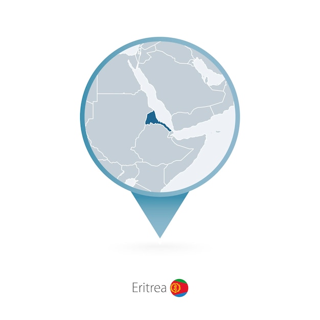 Map pin with detailed map of Eritrea and neighboring countries