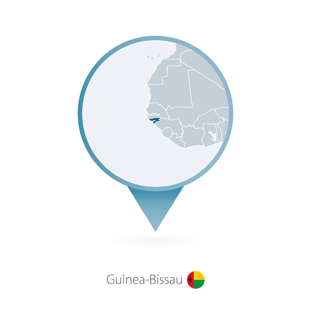 Map pin with detailed map of GuineaBissau and neighboring countries