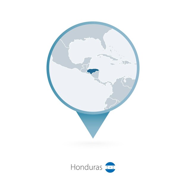 Map pin with detailed map of Honduras and neighboring countries