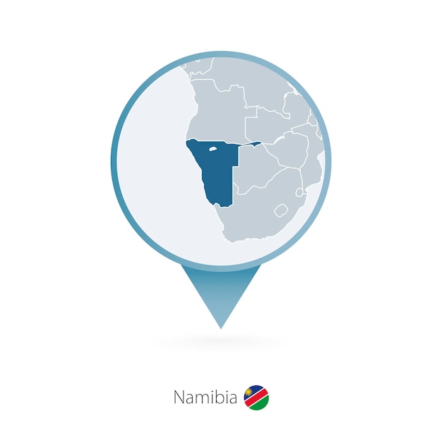 Map pin with detailed map of Namibia and neighboring countries