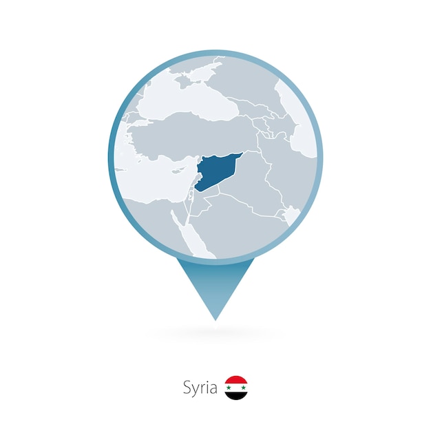 Map pin with detailed map of Syria and neighboring countries