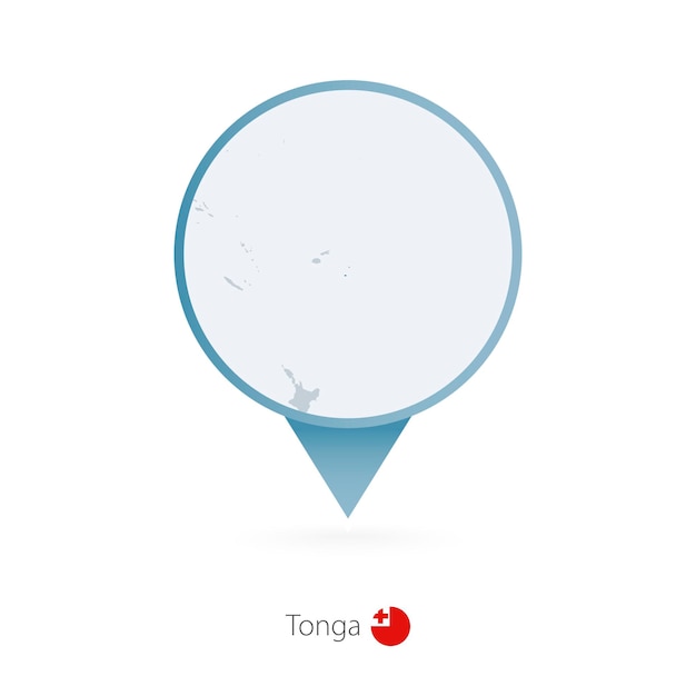 Map pin with detailed map of Tonga and neighboring countries