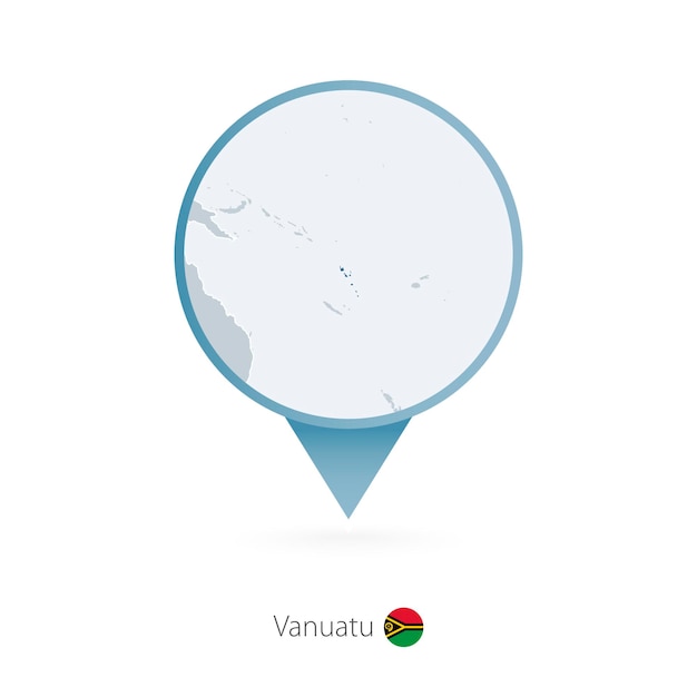 Map pin with detailed map of Vanuatu and neighboring countries