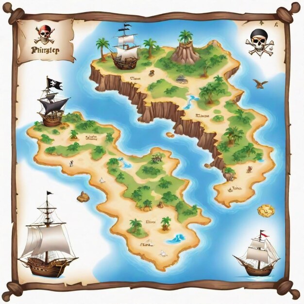 Vector a map of the pirate island with pirate islands on it