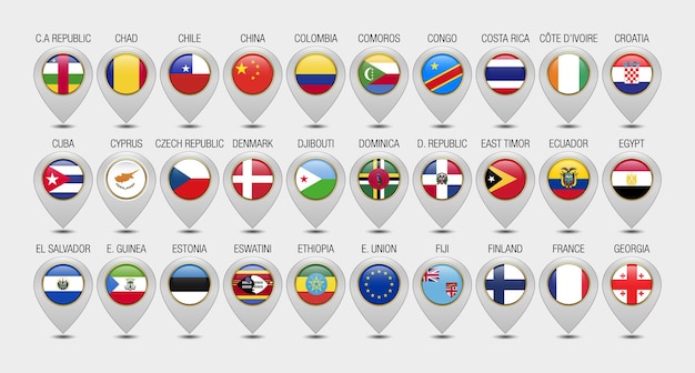 Vector map pointer or marker with flags design template