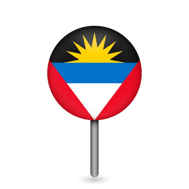 Map pointer with country Antigua and Barbuda Antigua and Barbuda flag Vector illustration