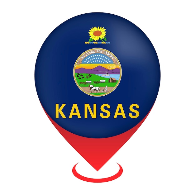 Map pointer with flag Kansas state Vector illustration