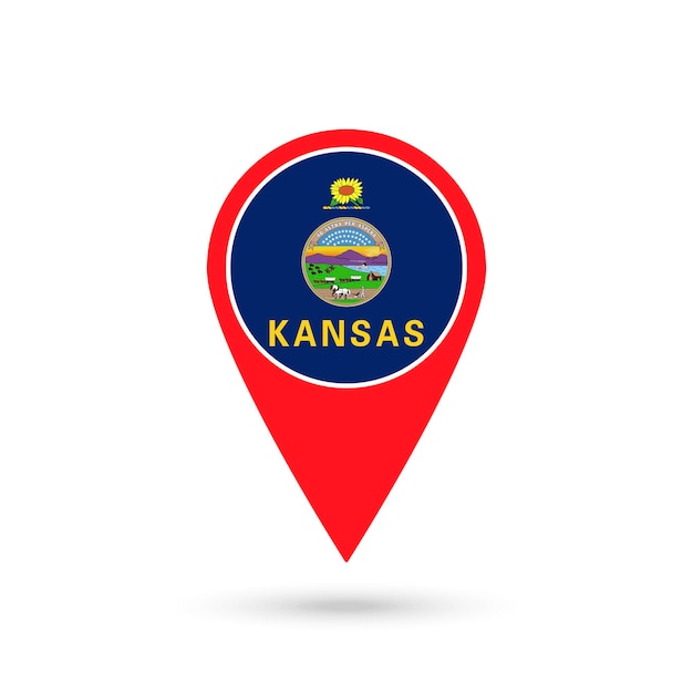 Map pointer with flag of Kansas Vector illustration