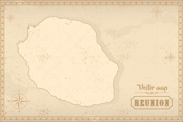 Vector map of reunion in the old style brown graphics in retro fantasy style