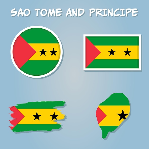 Map of Sao Tome and Principe with an official flag llustration on white background