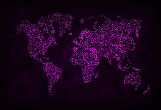 Map silhouette of lights on dark background