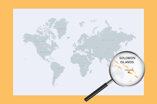 Map of Solomon Islands on political world map with magnifying glass