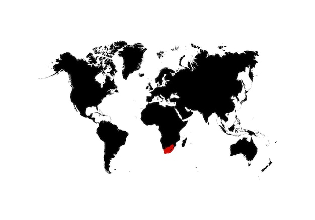 The map South Africa of is highlighted in red on the world map Vector