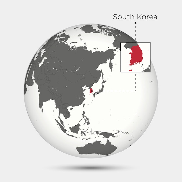 Map of South Korea with Position on the Globe