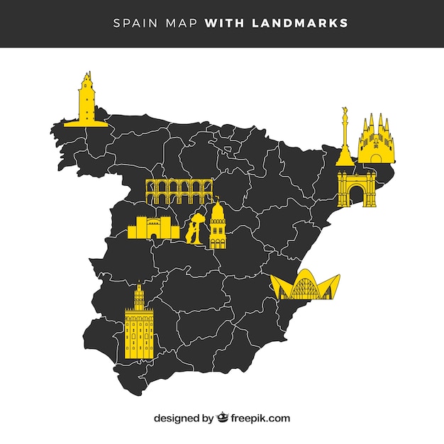 Vector map of spain with monuments