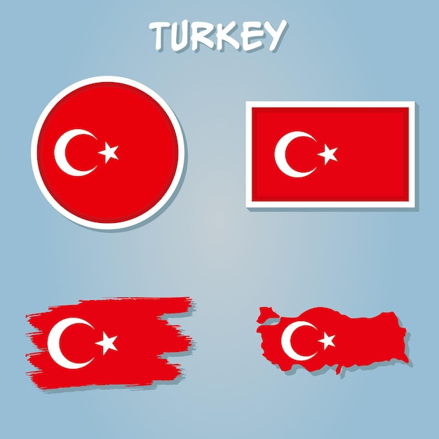 Map of Turkey and national flag symbols blue Background