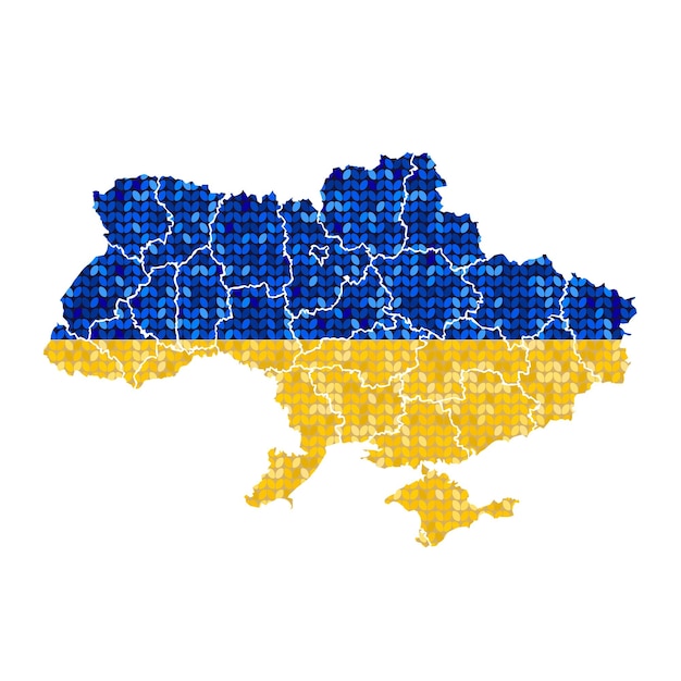 Map of Ukraine with contours of regions in the colors of the flag.