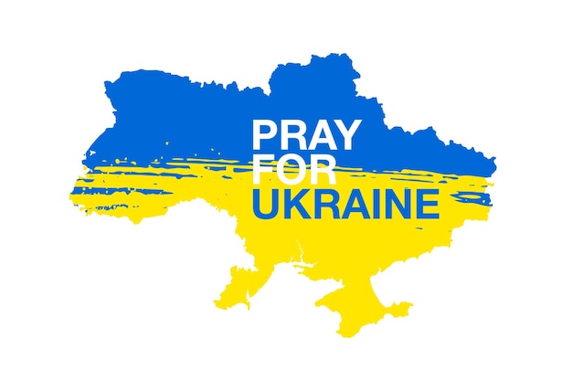 Map of Ukraine with ink flag and an inscription Pray for Ukraine Save Ukraine from russia