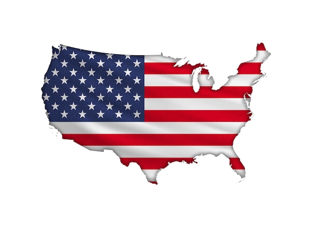 Map of the USA with the national flag of United States of America inner shadow isolated