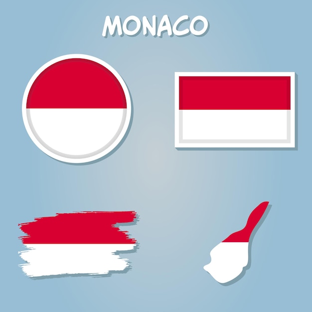 Map with flag of monaco with stroke and coat of arms vector editable flags and maps