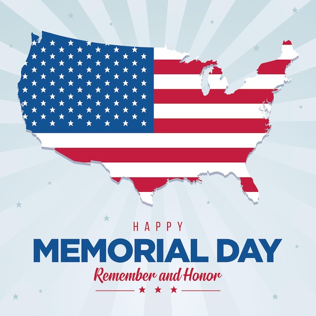 Map with flag of United States Memorial day Vector illustration