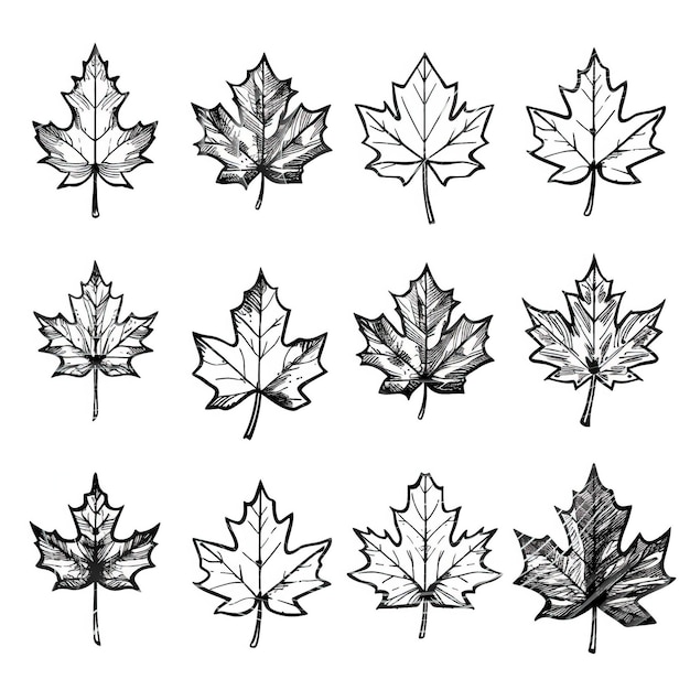 Vector maple leaf flat vector linea set illustration high quality