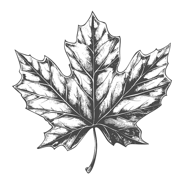 maple leaf with engraving style