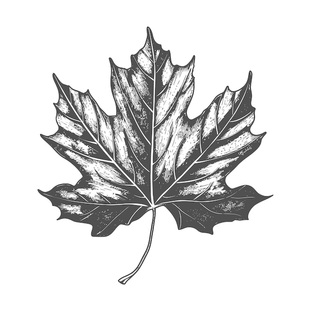 maple leaf with engraving style