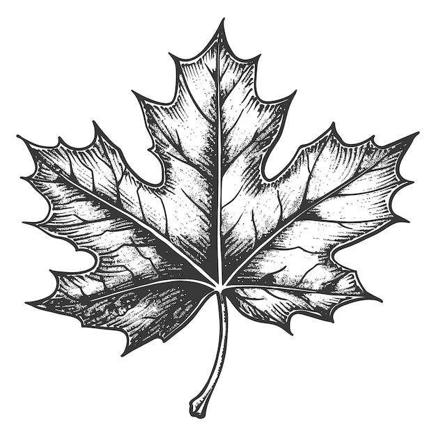 maple leaf with engraving style