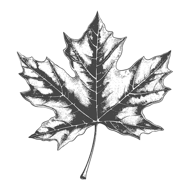 maple leaf with engraving style