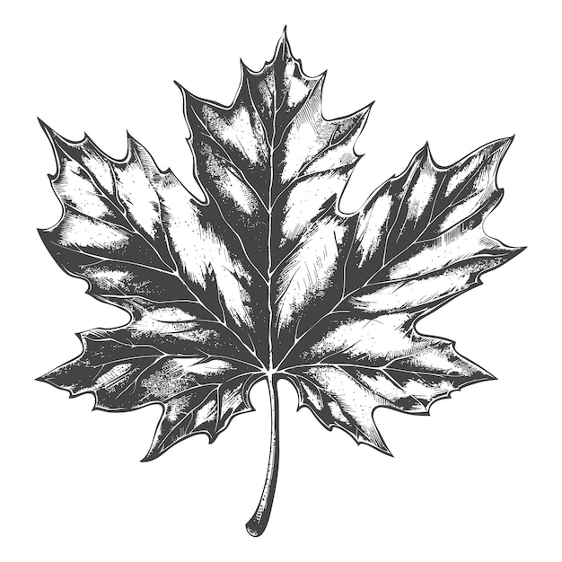 Vector maple leaf with engraving style