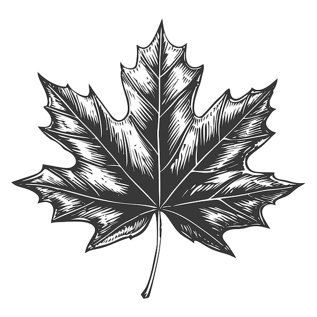 maple leaf with engraving style