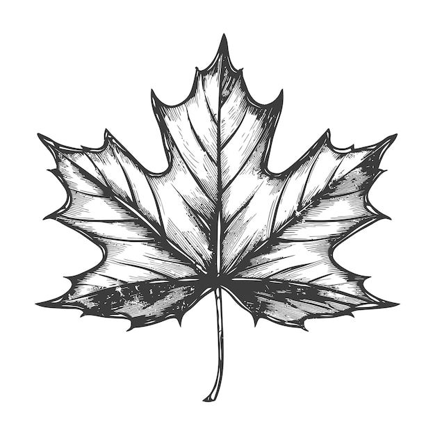 maple leaf with engraving style