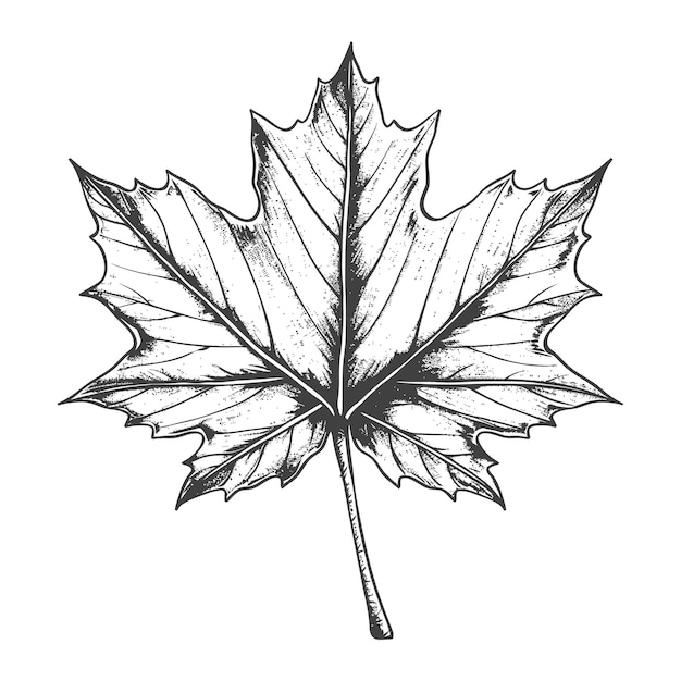 maple leaf with engraving style