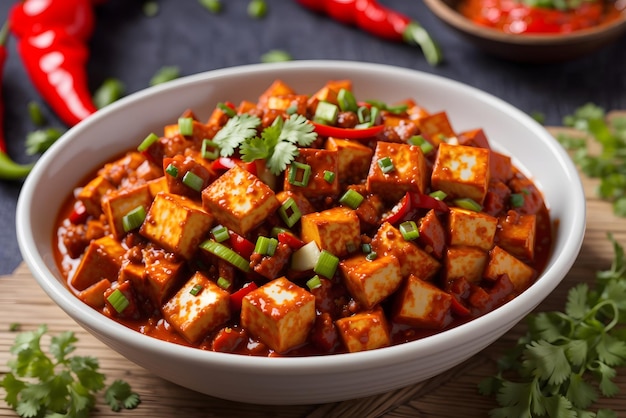 Vector mapo tofu the traditional sichuan dish of silken tofu and ground beef packed with mala flavor