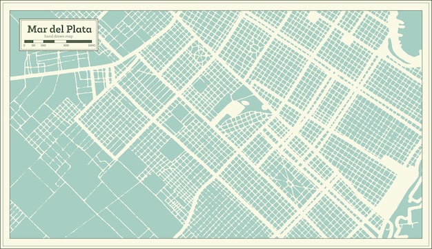 Mar del Plata Argentina City Map in Retro Style Outline Map