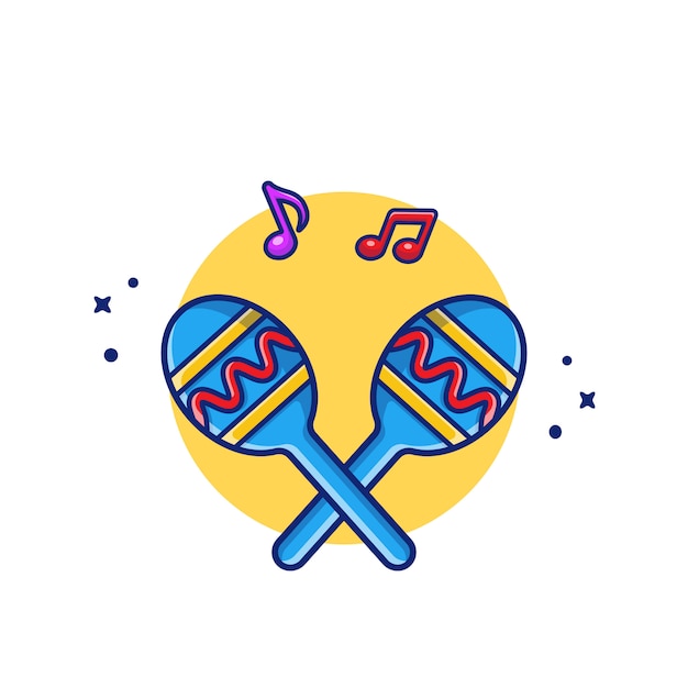 Maraca With Music Notes Cartoon Icon Illustration. Music Instrument Icon Concept Isolated Premium . Flat Cartoon Style