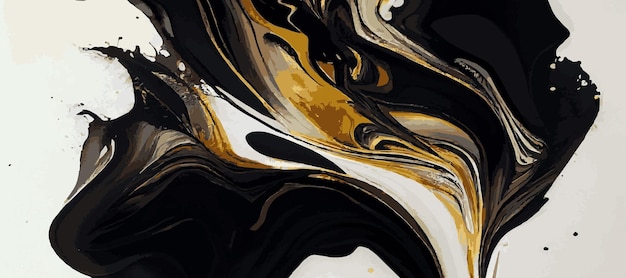 Vector marble panoramic texture black gold colored marble surface curved lines bright abstract background design vector