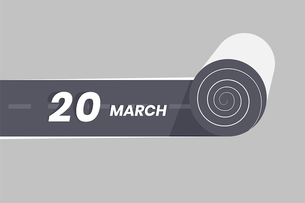 March 20 calendar icon rolling inside the road 20 March Date Month icon vector illustrator