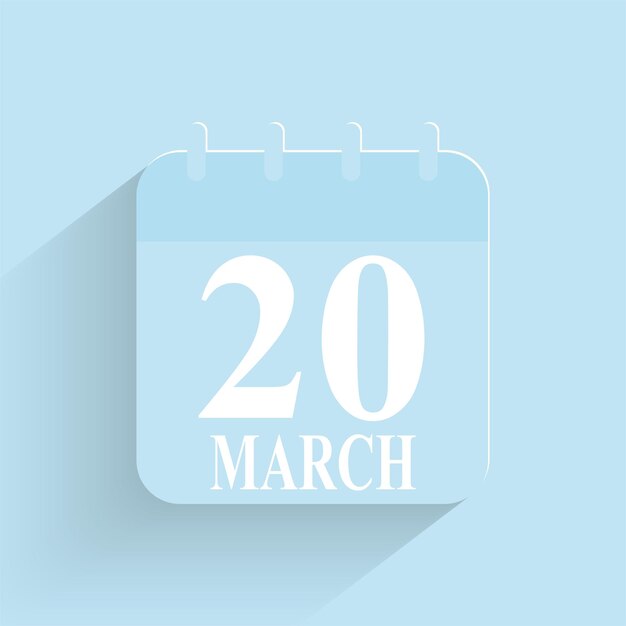 Vector march 20 daily calendar icon date and time day month holiday flat designed vector illustration