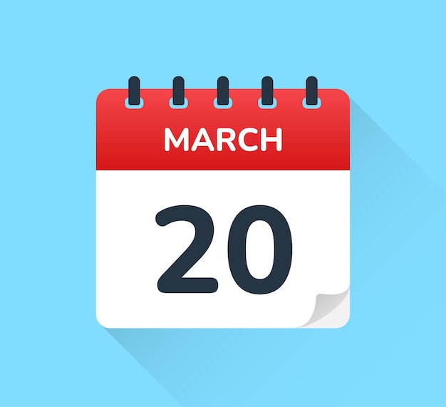 Vector march 20 vector flat design of daily calendar icon