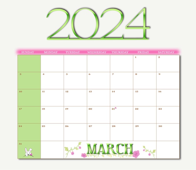 Vector march 2024 month calendar template