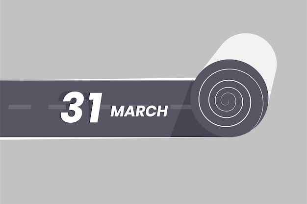 March 31 calendar icon rolling inside the road 31 March Date Month icon vector illustrator